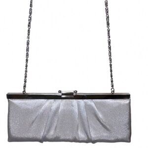 Jessica McClintock beautiful Shiny Silver Pleated Formal Clutch Bag